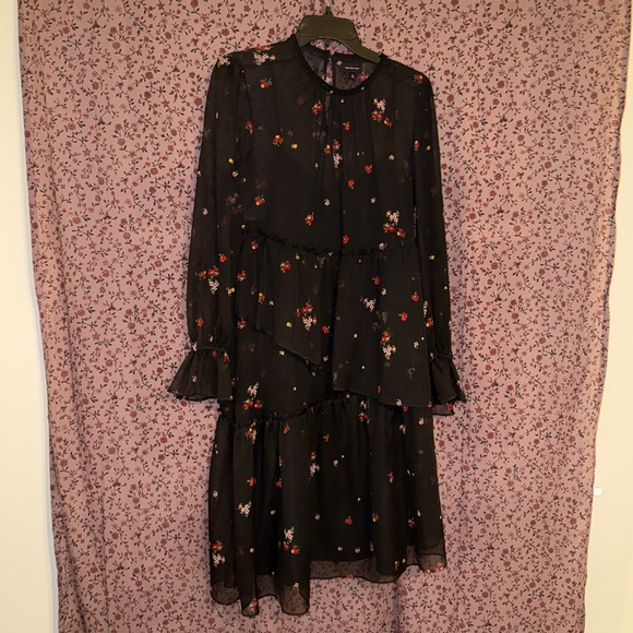 Who What Wear Black Sheer Floral Dress - Picture 6 of 6